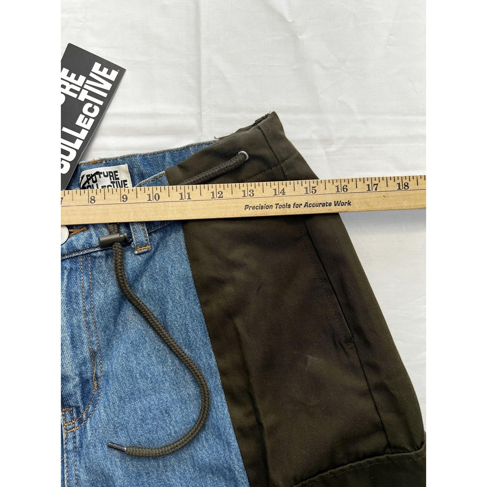 Future Collective Pants Womens 6 Blue Denim Olive Cargo Colorblock Utility - Picture 4 of 8